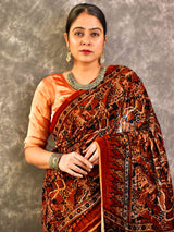Suman - Ajrakh Silk Velvet Saree