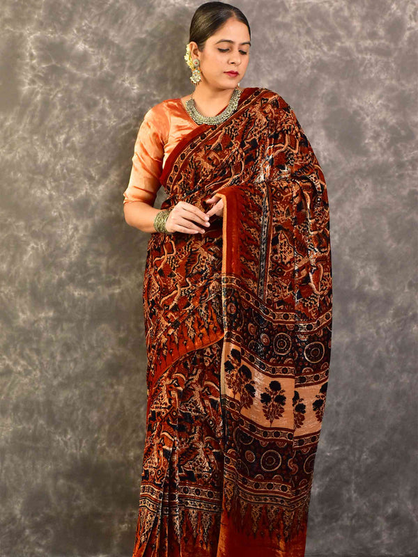Suman - Ajrakh Silk Velvet Saree