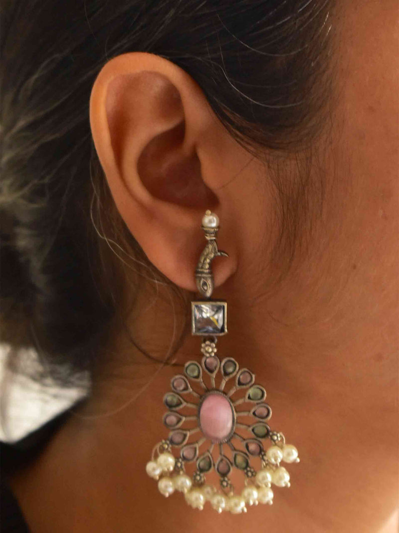 Pink peacock - earring