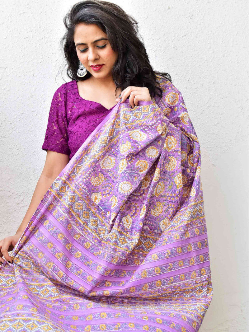 Mukaish - Dabu hand block printed cotton saree