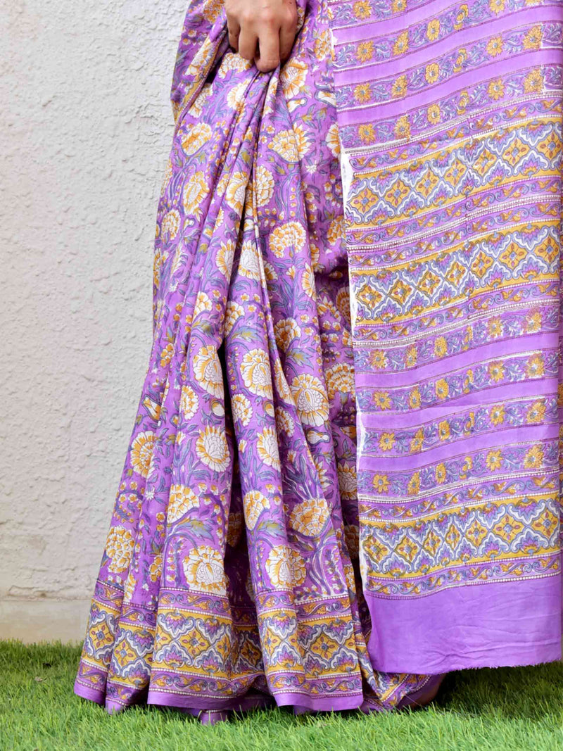 Mukaish - Dabu hand block printed cotton saree