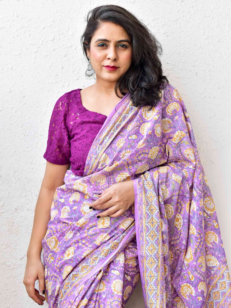 Mukaish - Dabu hand block printed cotton saree