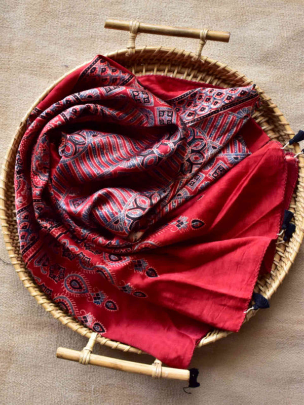Raunak - Ajrakh hand block printed Mashru silk stole