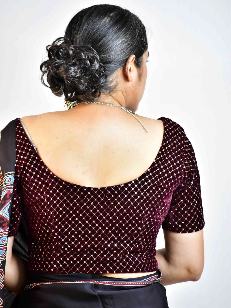 Wine - Velvet sequin Blouse