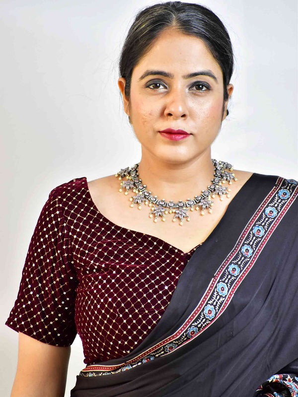 Wine - Velvet sequin Blouse