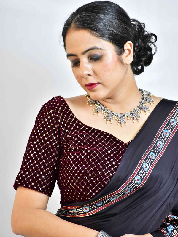 Wine - Velvet sequin Blouse