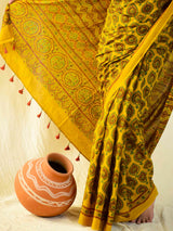 KARISHMA -  Ajrakh hand block printed mul cotton saree