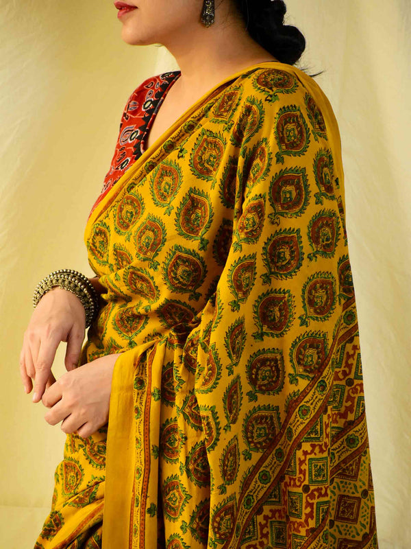 KARISHMA -  Ajrakh hand block printed mul cotton saree