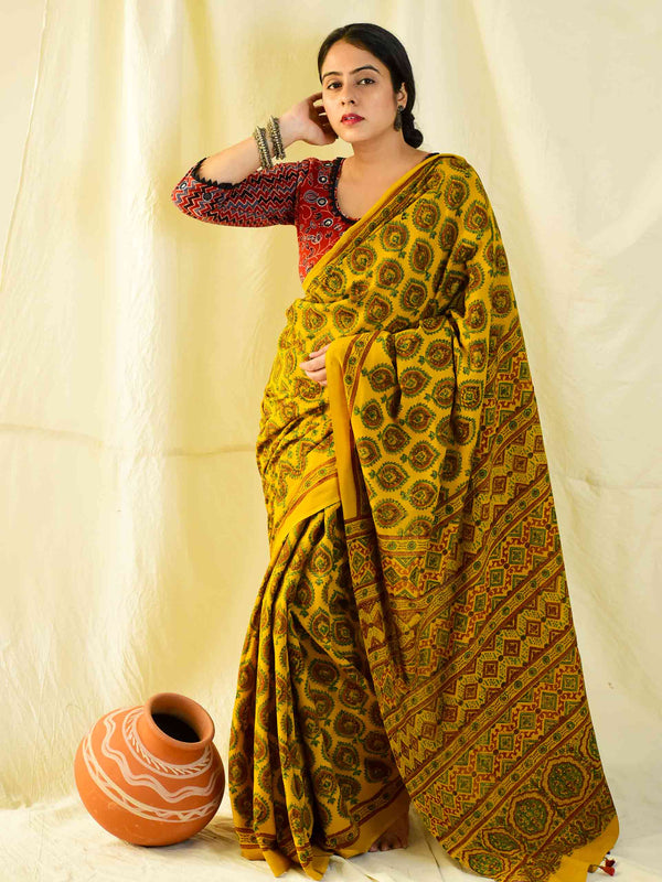 KARISHMA -  Ajrakh hand block printed mul cotton saree