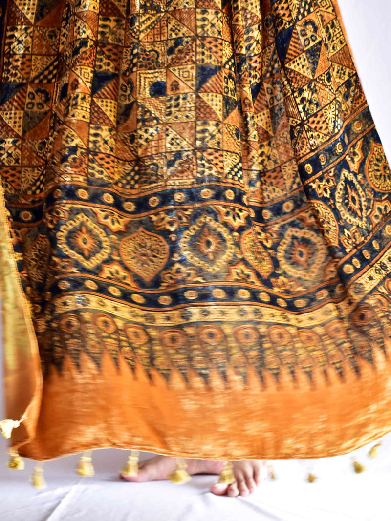 Sunshine - Ajrakh Silk Velvet Dupatta